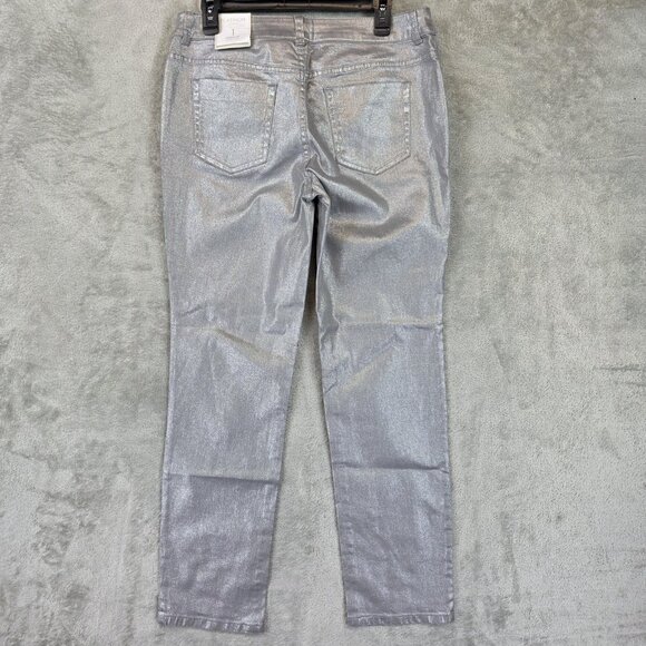Chicos Platinum Jeans Womens 8 Regular Silver Metallic Slim Leg Denim Pants - Picture 8 of 14